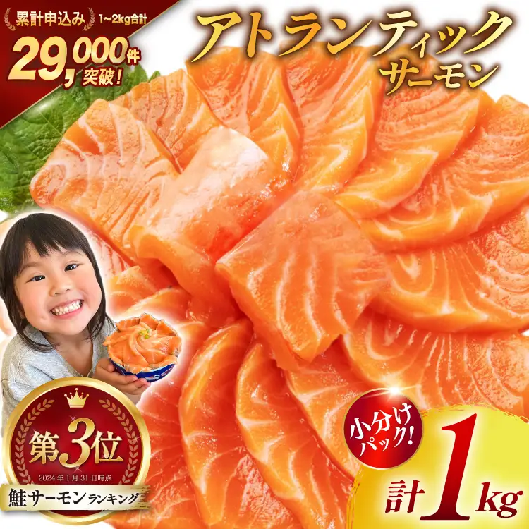 ノルウェー産 アトランティックサーモン 総重量 1kg 小分け サーモン 