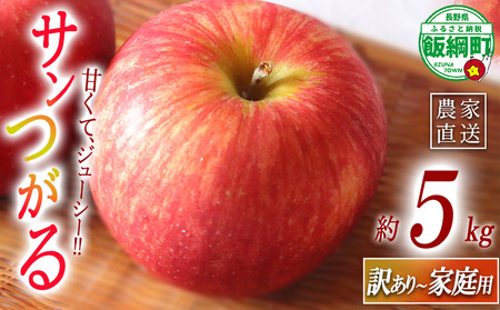 りんご サンつがる 訳あり ～ 家庭用 5kg マルハ農園 沖縄県への配送不可 2026年9月上旬頃から2026年9月中旬頃まで順次発送予定 令和8年度収穫分 エコファーマー認定 信州 果物 フルーツ リンゴ 林檎 長野 予約 農家直送 長野県 飯綱町 [1620]