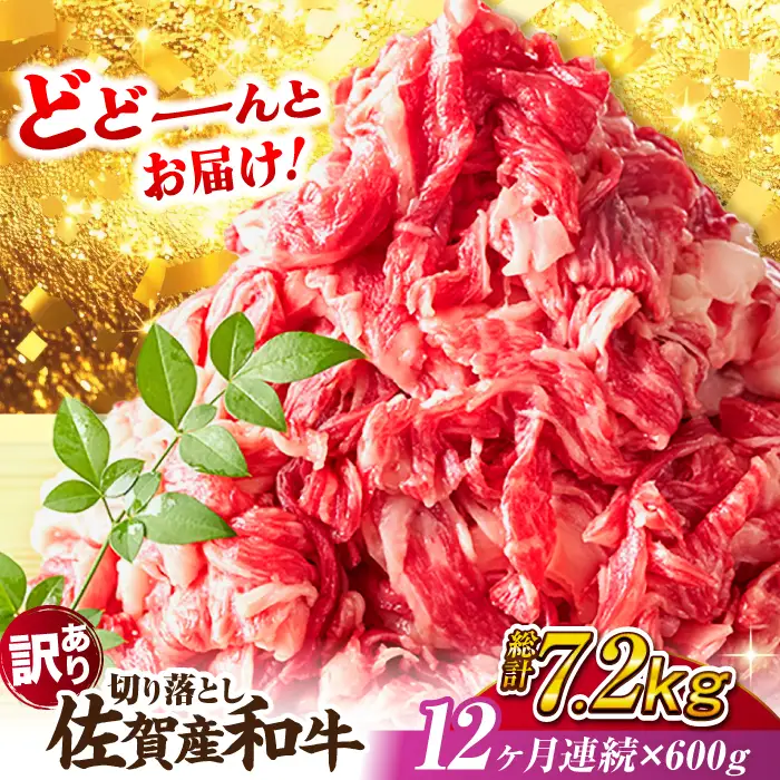 定期便12回 訳あり 佐賀産和牛 切り落とし 600g きりおとし 定期便[FDB029]