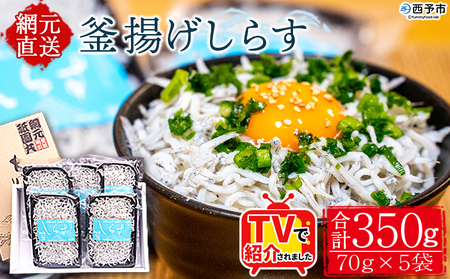 TVで紹介！＜釜揚げしらす 合計350g（70g×5袋）＞ テレビ TV シラス ちりめんじゃこ 海鮮 魚介類 海産物 おにぎり 具材 おつまみ 箱 パック 乾物 乾燥 しらす干し 天日干し セット 熨斗 のし ギフト 贈答 網元・祇園丸 愛媛県 西予市 【冷凍】『1か月以内に順次出荷予定』 AAG0007