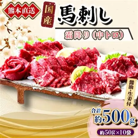 【国産馬刺し】熊本直送　ブロック肉　霜降り(中トロ)500g(美里町)_肉 馬肉  うま 桜肉_【配送不可地域：離島】【1298757】