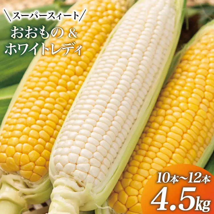 【期間限定発送】 とうもろこし スイートコーン おおもの(黄)・ホワイトレディ(白) 4.5kg (10本～12本)