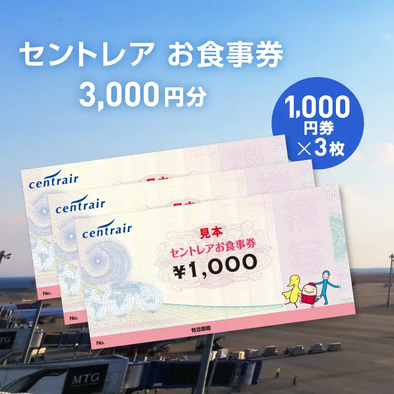 セントレアお食事券3,000円相当 中部国際空港 セントレア ランチ ディナー 空港 名古屋めし フードコート レストラン 飲食店 グルメ 飛行機を見ながら ボーイング787 お食事券 ご飲食券 食事 観光 家族 愛知県 常滑市