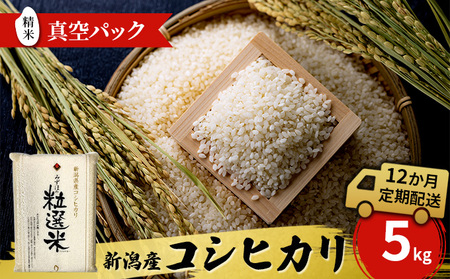 新潟産コシヒカリ精米5kg真空パック（12か月定期配送） 米 定期便 12ヶ月 コシヒカリ 精米 白米 コメ こめ お米 おこめ 5kg こしひかり ご飯 ごはん 12回 お楽しみ 新潟 