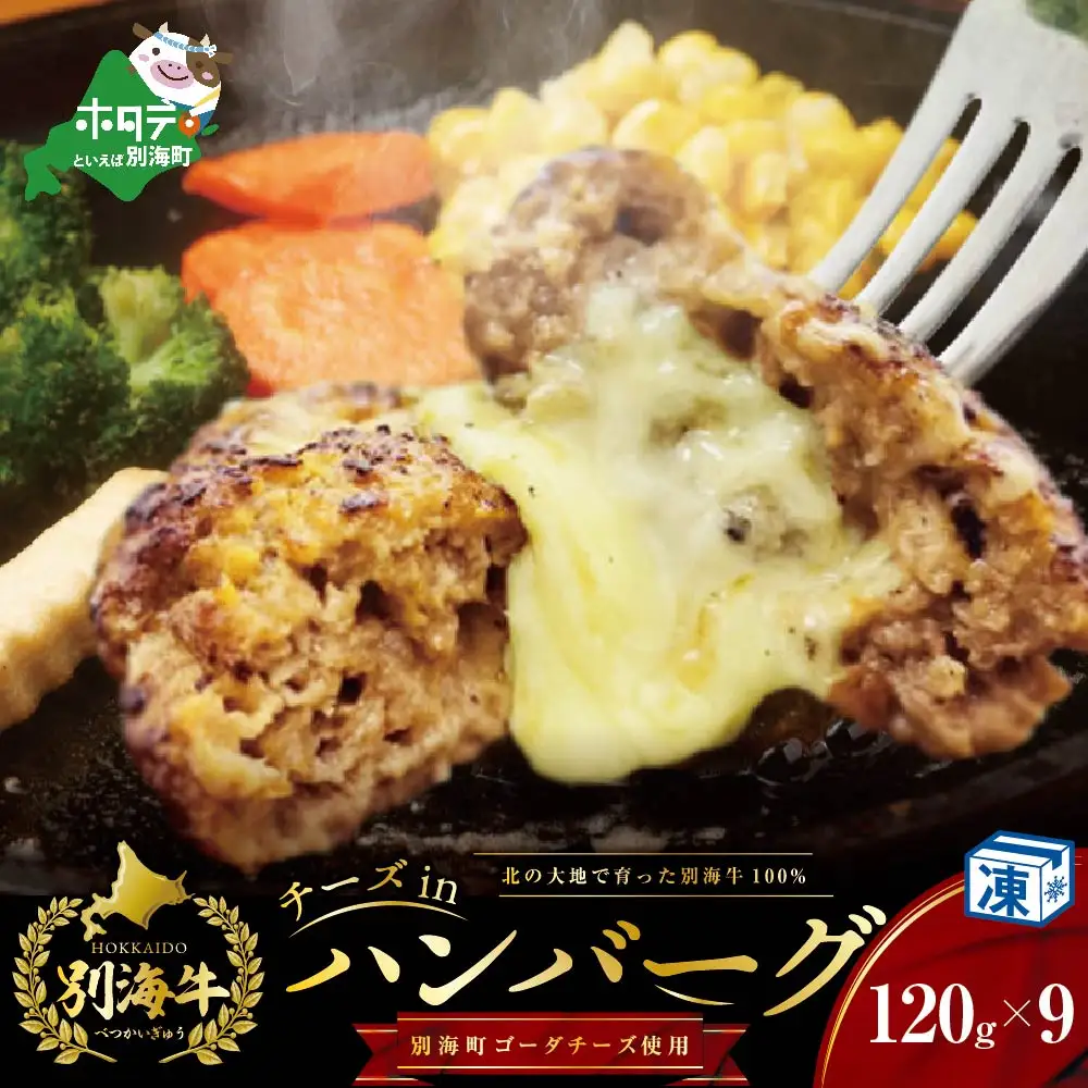 別海牛100%と別海町ゴーダチーズチーズがとろける!チーズインハンバーグ(120g×9個)【ND0000086】北海道 ハンバーグ 別海町