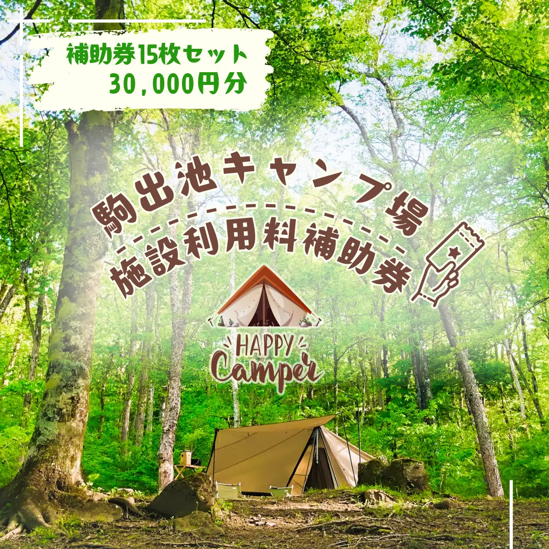 駒出池キャンプ場　施設使用料補助券15枚セット　30,000円分［AD-111-03］