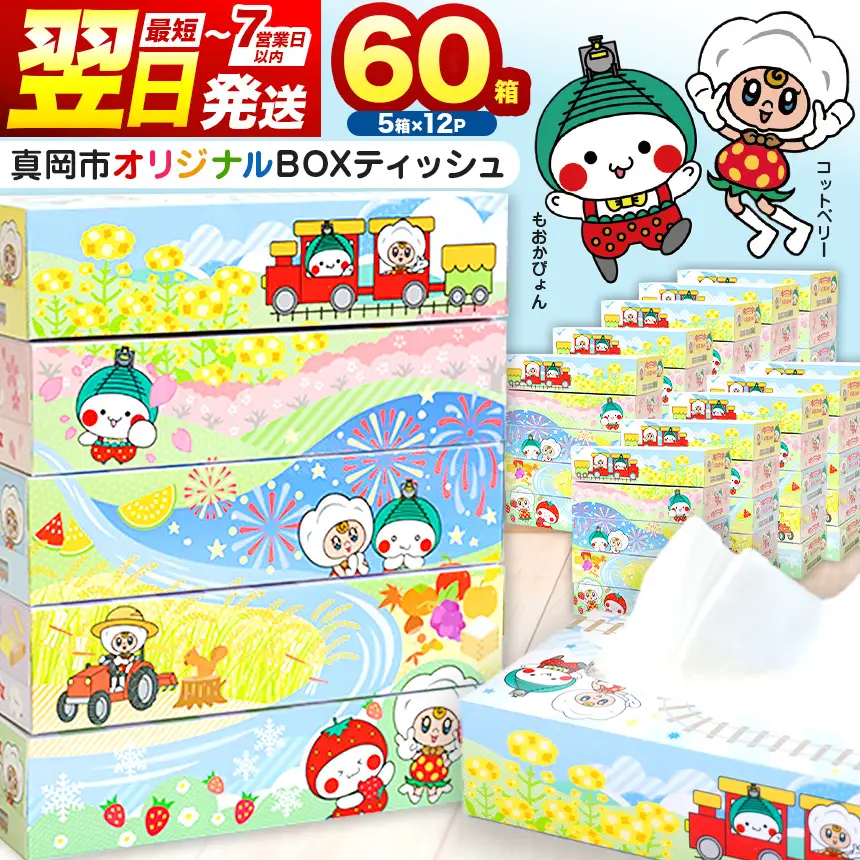 真岡市オリジナルBOXティッシュ60箱（1箱300枚150組）