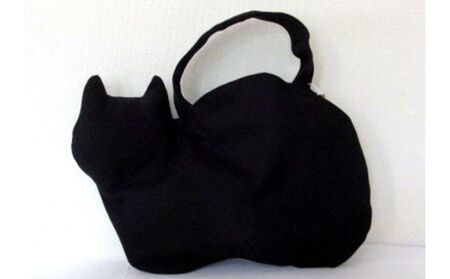 ネコ型帆布トートバッグ　黒猫 ファッション かばん 国産 生地 厚手 ポケット 