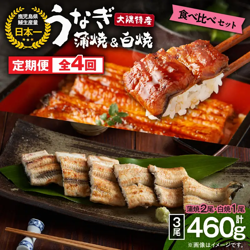 2183 【 定期 4回 】大隅特産 うなぎ蒲焼 2尾（340g）・ 白焼 1尾（120g）食べ比べセット KN060-T02 魚 鰻