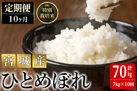 ＜10か月定期便＞特別栽培米 ひとめぼれ 7kg×10回 (全70kg) お米 おこめ 米 コメ 白米 ご飯 ごはん おにぎり お弁当 有機質肥料 頒布会【JA新みやぎ】ta226