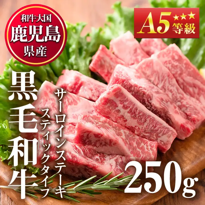 A5等級 黒毛和牛 鹿児島県産 サーロインステーキ スティック 250g ステーキ【LRプラスK】No.506-01