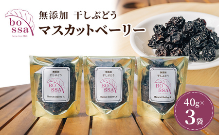 無添加 干しぶどう ボッサの干しぶどう 40g×3袋 マスカットベーリーA（種あり）国産 レーズン ドライフルーツ 砂糖不使用/富山県黒部市 果物加工品 フルーツ加工品 甘さ控えめ おつまみ ポリフェノール 