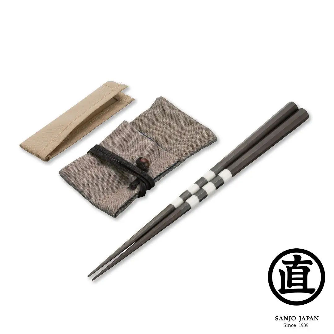 携帯用八角箸 黒檀(箸袋付) 235mm 23.5cm 燕三条製 ものづくり [マルナオ]  【039S005】