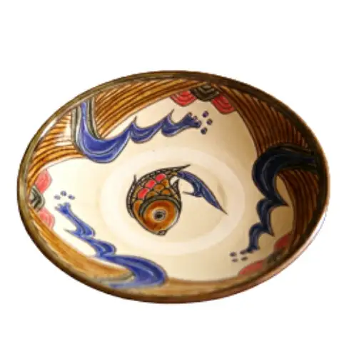 【陶芸工房ふじ】７寸皿（波魚）重ね焼き