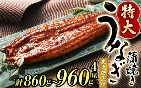 うなぎ蒲焼 4尾 計約860g～960g （タレ・山椒付き） 1尾で約215g～240gのビッグサイズ 【通常発送】【nks702B-y】