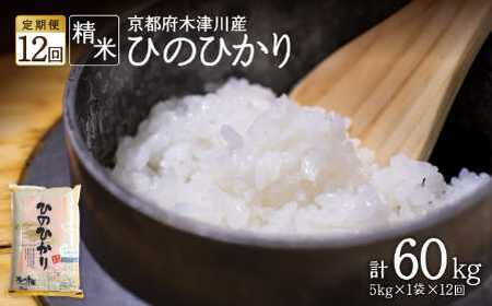 【定期便12か月】木津川市お米60kg（5kg×12回） お米 定期便 12ヵ月 計60kg ヒノヒカリ 送料無料 定期便 京都米 おこめ 定期便 60kg こめ ライス お米 送料無料 一年分 お米 定期便 パッケージ 長期 お米 定期購入 お得 コース 白米 京都産お米 人気お米 お米 白米 国産  053-25