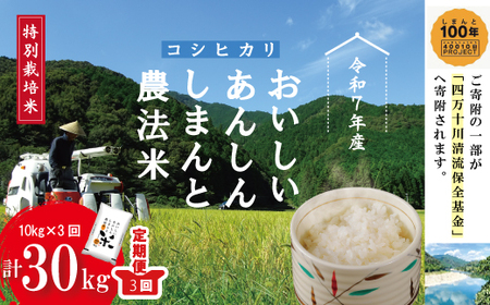 令和7年産 3回 定期便 おいしい・あんしん・しまんとのお米 しまんと 農法米 コシヒカリ 10kg （5kg×2袋）×3回（計30kg） こしひかり 2025年 精米 白米 米 おこめ コメ ご飯 ごはん 高知 四万十 しまんと R7-1002
