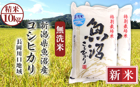 H0-8M101【無洗米】新潟県魚沼産コシヒカリ 特別栽培米（長岡川口地域）10kg（5kg×2袋）