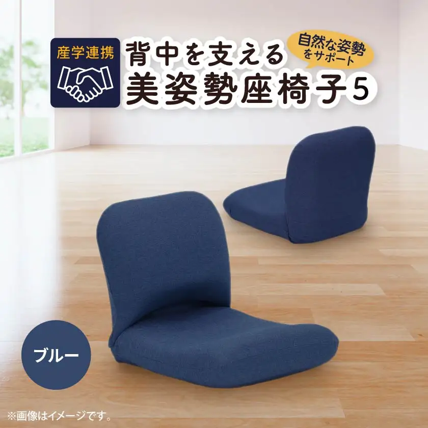 産学連携　背中を支える美姿勢座椅子5　ブルー_雑貨・日用品 椅子・チェア・ソファ 家具・インテリア _【1296774】