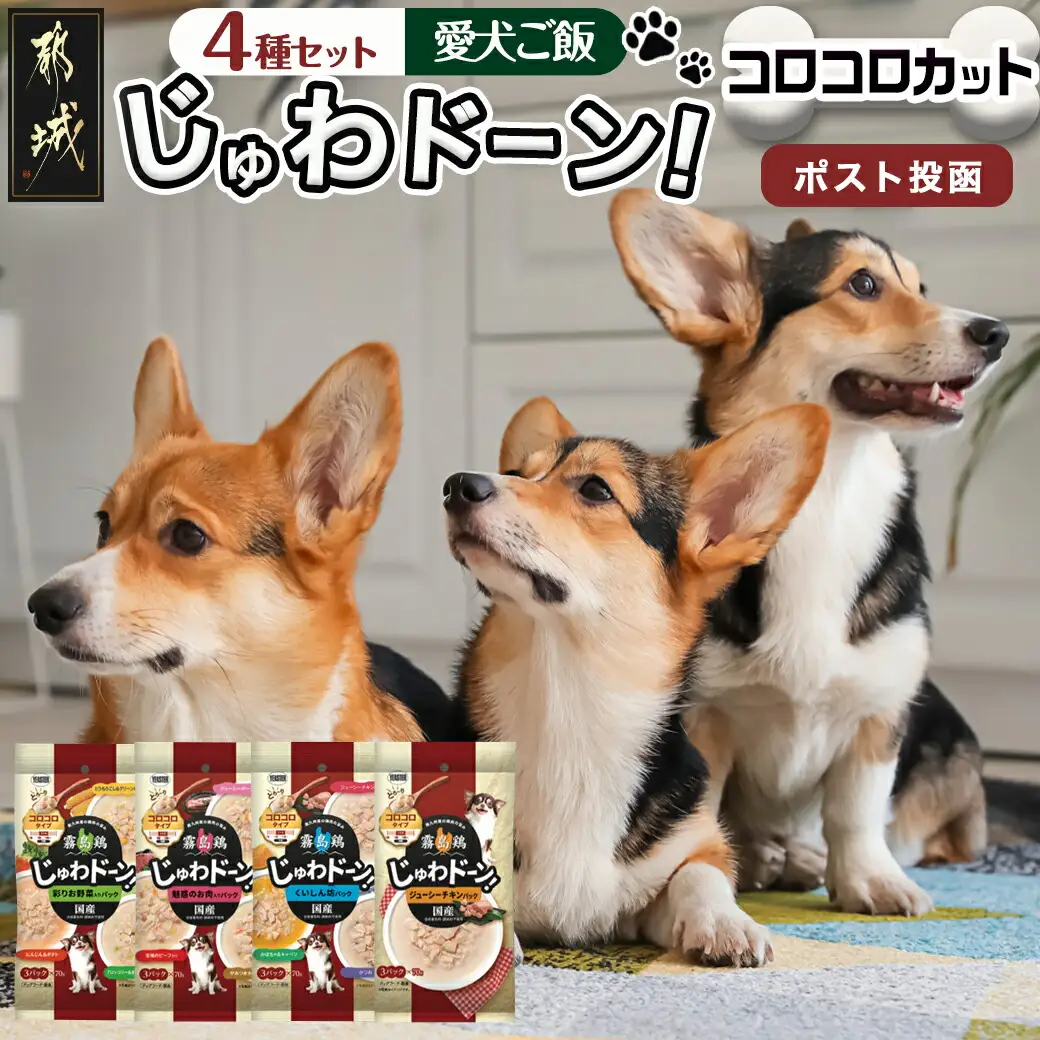 ≪愛犬ご飯≫霧島鶏じゅわドーン!コロコロカット4種セット※ポスト投函〔LC-3305〕_(都城市) コロコロカット 犬用 国産鶏肉 野菜 お肉 バラエティーパック シングルパック ポスト投函