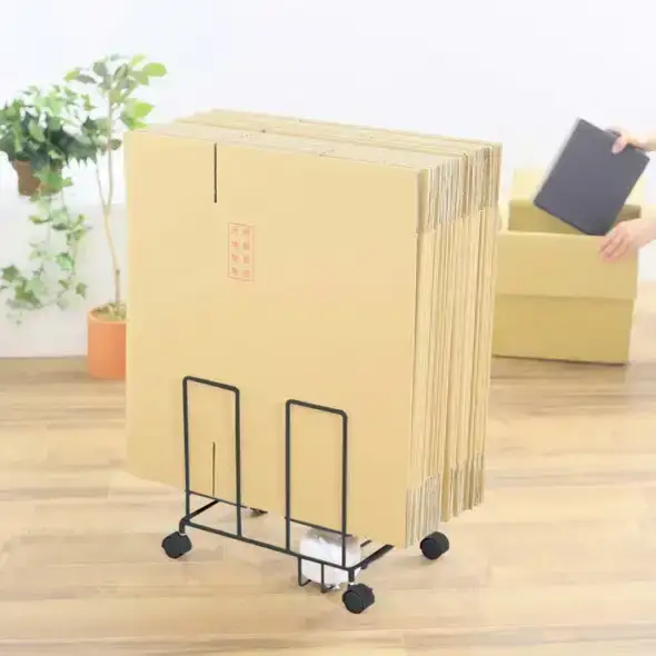 ダンボール片づけラック 奥行きワイド ブラック ダンボール収納 燕三条製 [川口工器]