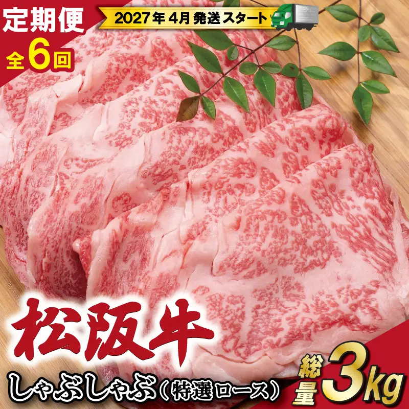 【定期便全6回】 松阪牛 しゃぶしゃぶ （特選ロース） 500g 【受付時期・発送時期限定】 E2171-0