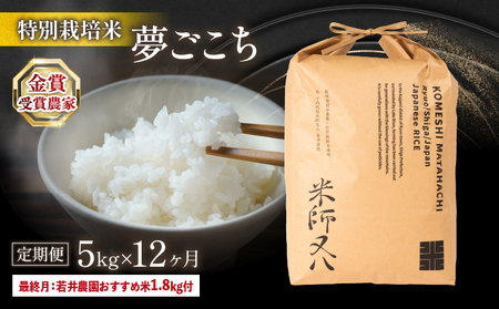 令和6年産 米 【定期便】 十六代目米師又八 謹製 夢ごこち 5kg×12ヶ月 若井農園おすすめ米1.8kg付  ( 米 夢ごこち 精米 夢ごこち 白米 夢ごこち 2024年産 夢ごこち  産地直送 夢ごこち 農家直送 夢ごこち 国産 夢ごこち 特別栽培米 夢ごこち 金賞農家 夢ごこち 滋賀県 竜王町)
