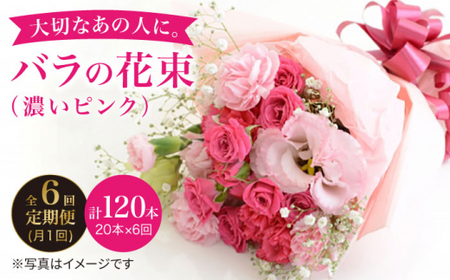 【6回定期便】バラ の 花束 （濃い ピンク ）＜花工房るふらん＞ [CCR024]
