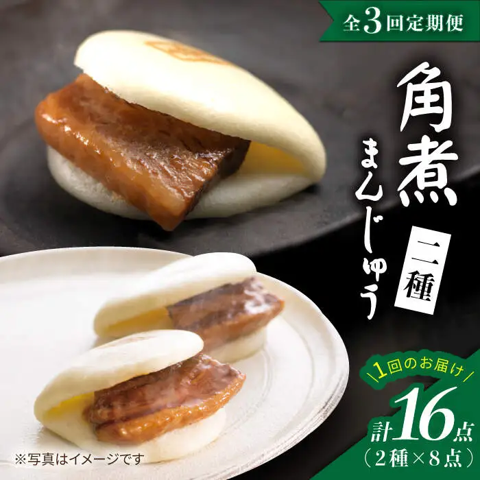 【3回定期便】【☆贅沢詰め合わせ☆】 角煮まんじゅう 8個＆ 大とろ角煮まんじゅう 8個  角煮まん 角煮 長崎 惣菜 簡単調理 贈答 ギフト 贈り物 ＜岩崎本舗＞ [CFE032]