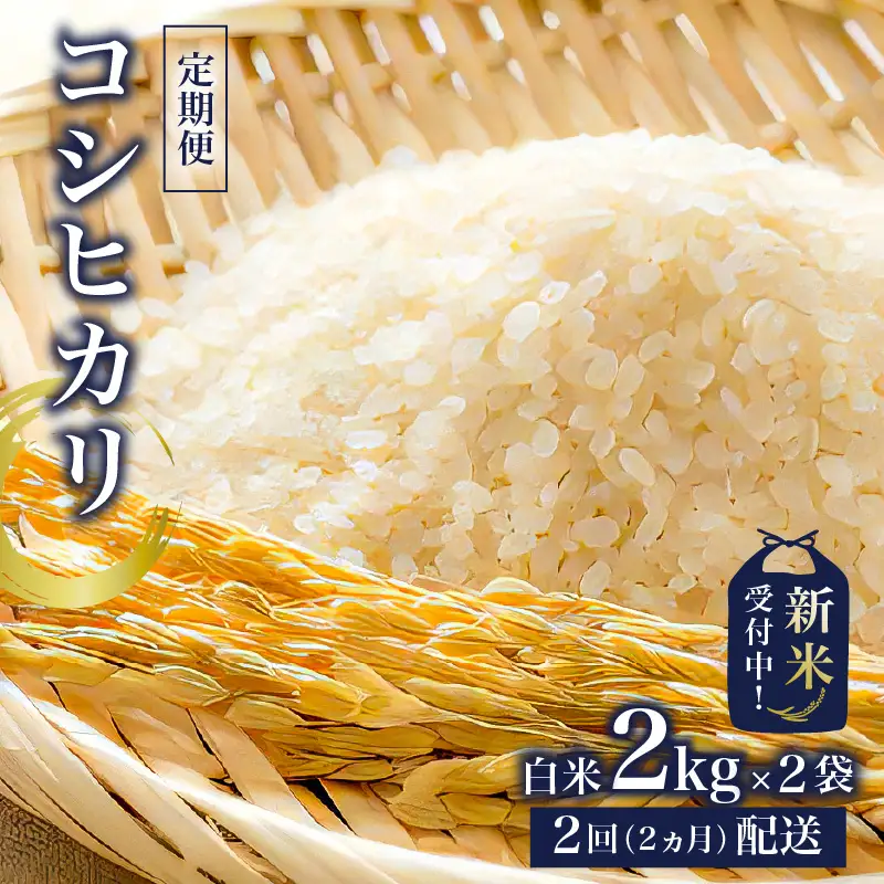 【定期便】【新米】コシヒカリ白米2kg×2【2026年産】【2か月連続でお届け】 mi0015-0002