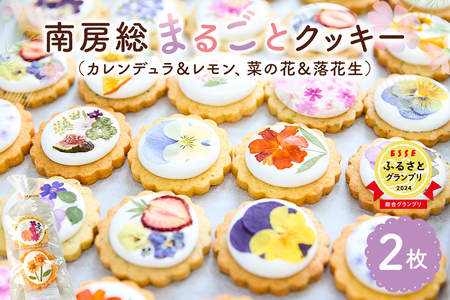 南房総まるごとクッキー2枚入（カレンデュラ＆レモン、菜の花＆落花生） mi0085-0006 押し花クッキー