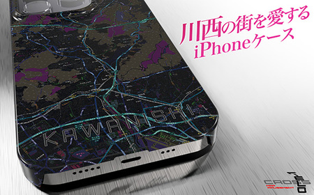 【川西】地図柄iPhoneケース（バックカバータイプ・ブラック） iPhone 8Plus ／ 7Plus ／ 6sPlus ／ 6Plus 用［No.325-18］