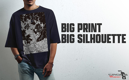 【川西】地図柄ビッグシルエットTシャツ（ネイビー）Lサイズ［No.341-03］