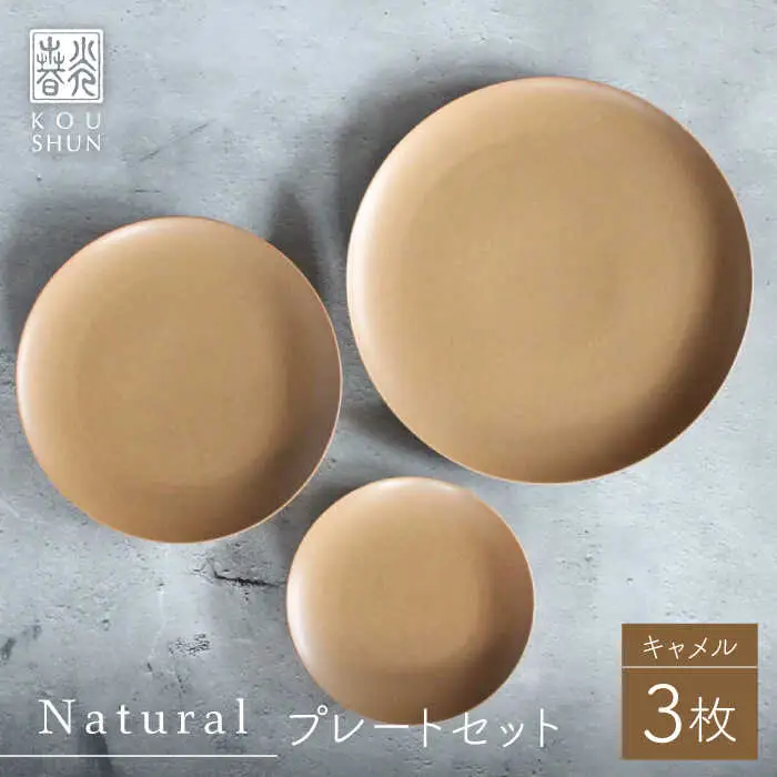 【波佐見焼】Naturalシリーズ プレート 3点セット (キャメル） 皿 マット【光春窯】[XD91] 波佐見焼