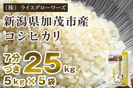 【令和8年産新米先行予約】7分づき 新潟県 加茂市産 特別栽培米コシヒカリ 25kg（5kg×5）《10月上旬～順次出荷》 （株）ライスグローワーズ