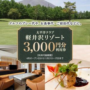 太平洋クラブ軽井沢リゾートで使える利用券（3,000円分）【ゴルフ場 ごるふ おすすめ 群馬県 長野原町 北軽井沢】
