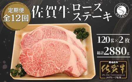 【12回定期便 総計2880g】佐賀牛 ロースステーキ 120g×2枚 bk007 