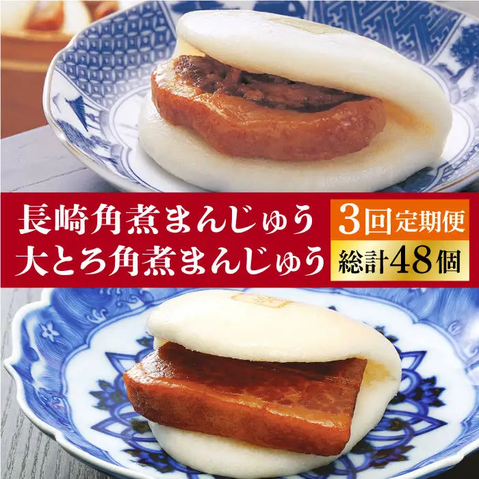  【3回定期便】 長崎角煮まんじゅう / 大とろ角煮まんじゅう 各8個 [DBG028]