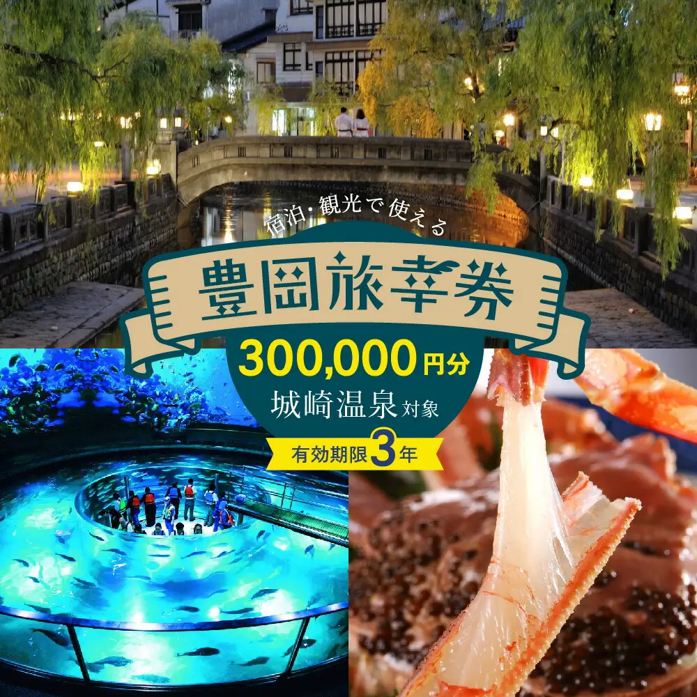 豊岡市旅行クーポン 300,000円分 3年間有効 城崎温泉 出石 竹野 神鍋 など 宿泊施設 飲食店 観光施設 250施設以上で使える旅行券 「豊岡旅幸券」 旅行 宿泊 旅 トラベルの チケット