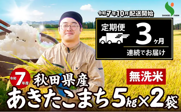 【定期便3ヶ月】秋田県産米「あきたこまち（無洗米）」 10kg（5kg×2袋）　300P9204【真正ファーム】
