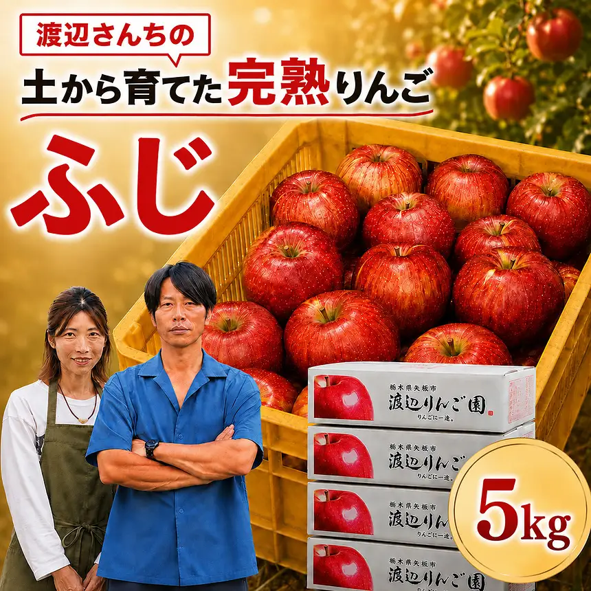 りんご 完熟 ふじ 5kg 箱｜【11月下旬より順次お届け】リンゴ 林檎 フルーツ 果物 栃木県矢板市産