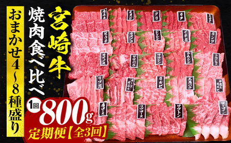 【定期便全3回】宮崎牛焼肉食べ比べ4種～8種盛り 合計800g 焼肉 最高級 ブランド