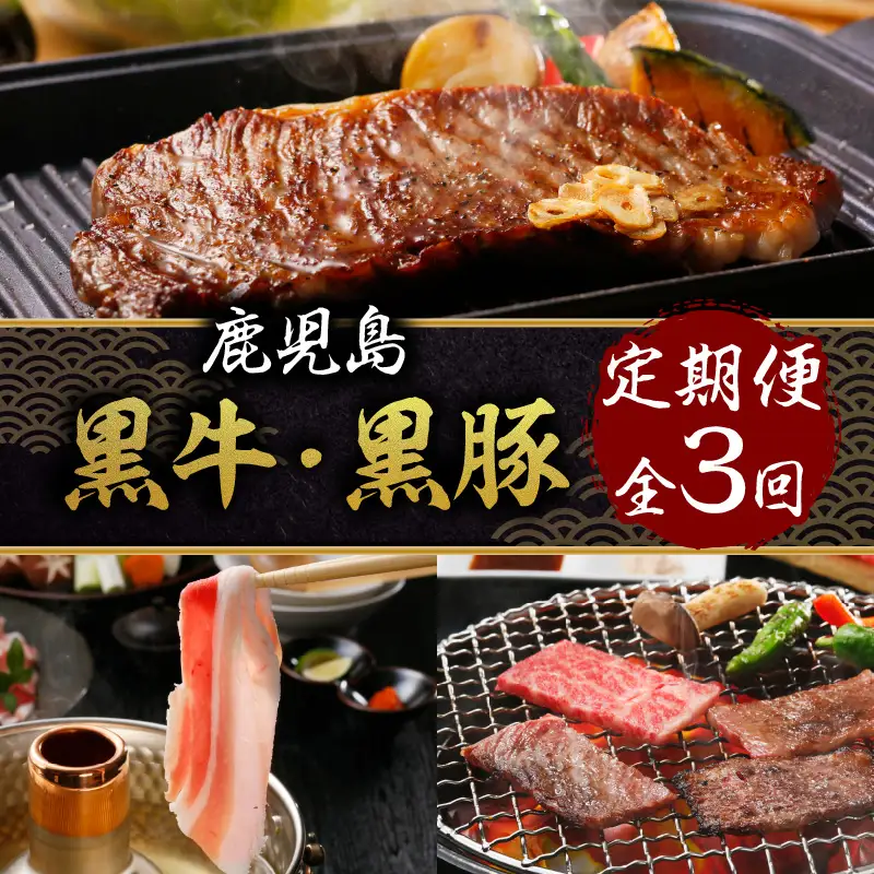 鹿児島 黒牛 ・ 黒豚 定期便 （ 全3回 ） K127-T02 肉 豚肉 牛肉 冷凍