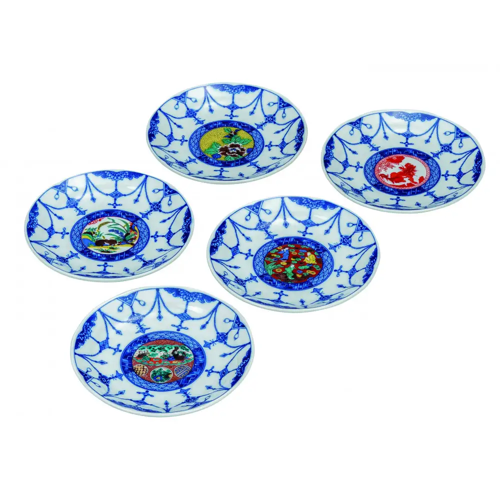 九谷焼　5.2号皿揃　時代絵 （5枚セット）a01