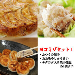 ヨコミゾセット１（ふつうの餃子・おおみやしゅうまい・キクラゲ入り焼小籠包　各1個ずつ）　【11100-0482】