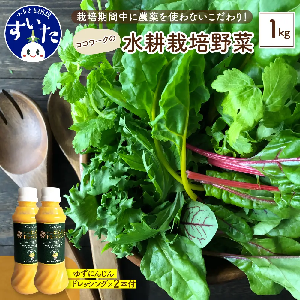 ココワークの水耕栽培野菜 約1kg ゆず人参ドレッシング2本 セット
