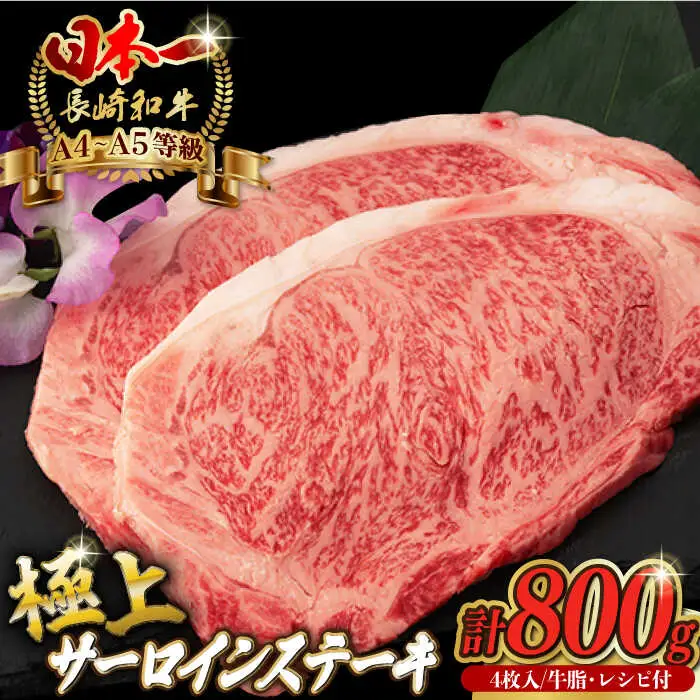 サーロイン ステーキ 800g （200g×4枚） 長崎和牛 A4?A5ランク 希少部位【野中精肉店】 [VF40] 肉 牛肉 サーロインステーキ 焼肉