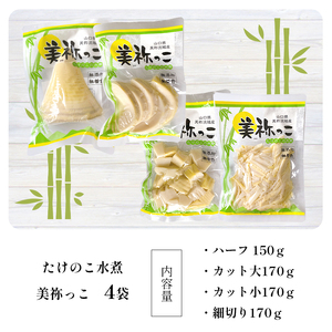 美祢っ子 無添加無着色 たけのこの水煮 4種詰合せ