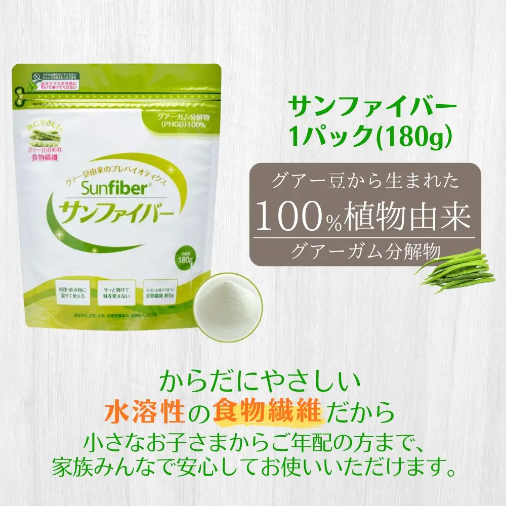 TVで話題！ グアーガム分解物　サンファイバー【パック】180g【発酵性食物繊維 食物繊維 シンバイオティクス 医療 介護 安心 無味無臭 グアーガム分解 四日市市】