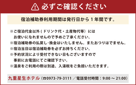 九重星生ホテル ご宿泊補助券 4万円分(1万円×4枚)